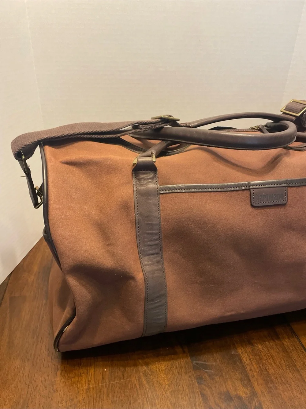 Vintage Canvas And Leather Hartmann Duffle Bag Plaid Lined Interior Approx. 22”